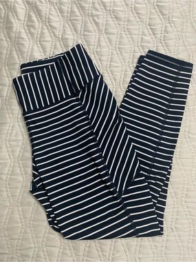 Athleta Navy and White Striped Leggings Size Medium